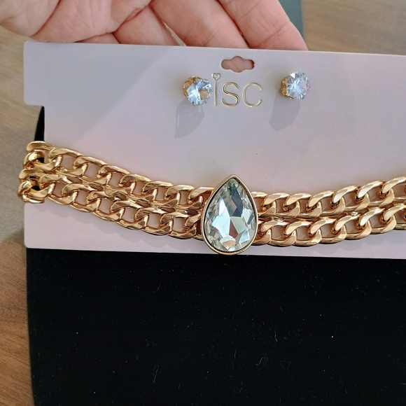 Gold Chain Choker Necklace and Earring Set - Picture 1 of 2